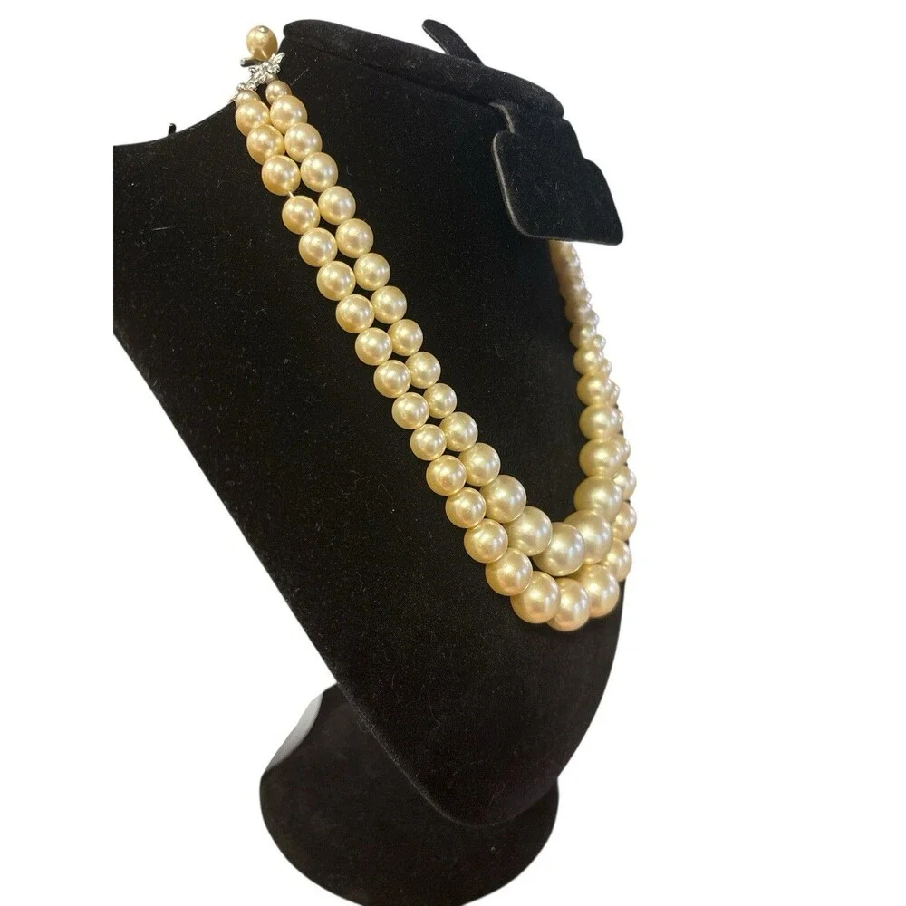 Vintage 16 inch Faux Pearl Necklace, Two Layer, Stamped‎ JAPAN